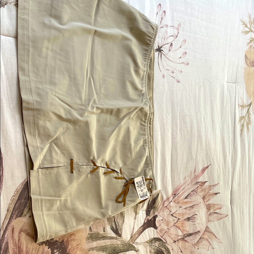 Beige Mini Skirt with Lace-Up Detail